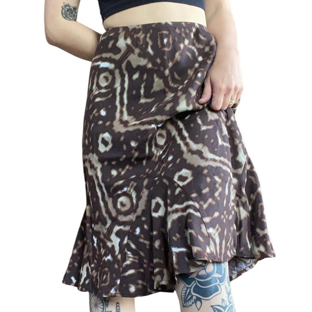 Vintage Y2K East 5th Brown Peacock Feather Pattern Midi Skirt Size 4P